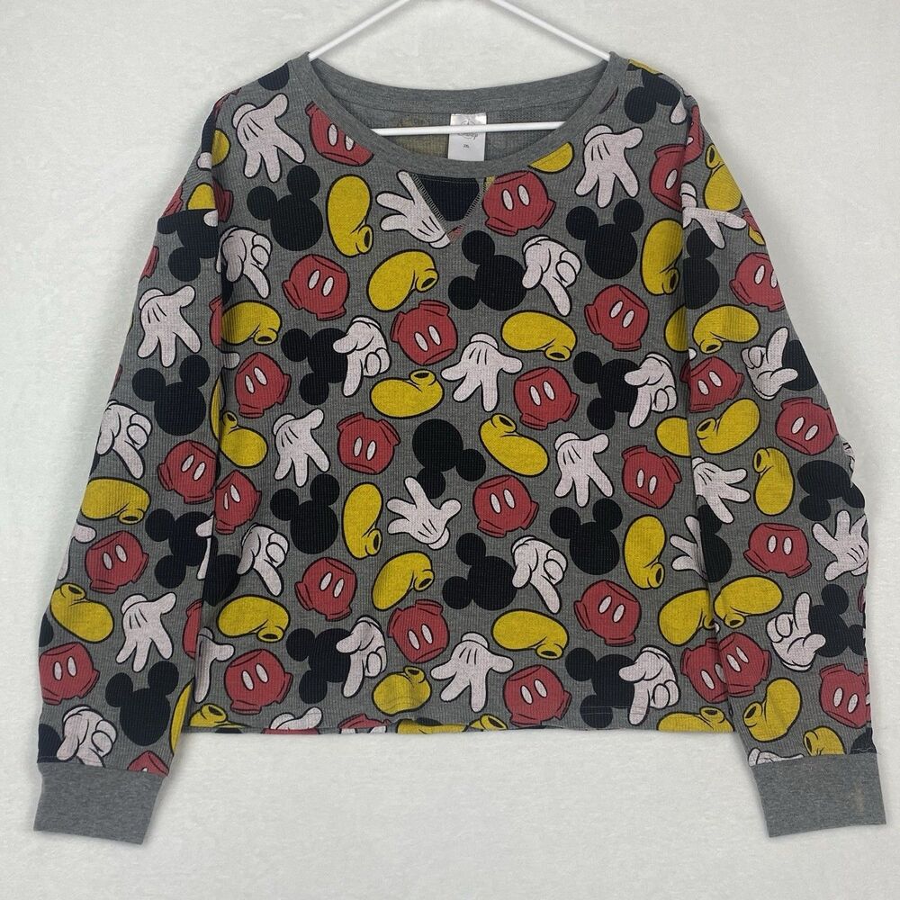 Disney Mickey Mouse Graphic Pajama Shirt Womens 2XL Gray Long Sleeve